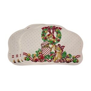 5 Vintage Town & Country Linen Kitten Christmas Print Vinyl Kitchen Placemats